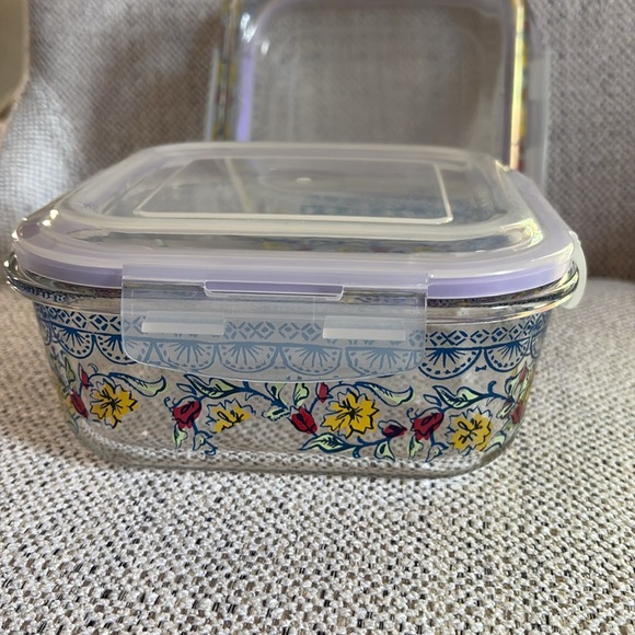 Set of 2 Floral Glass Food Storage Containers - Picture 2 of 8